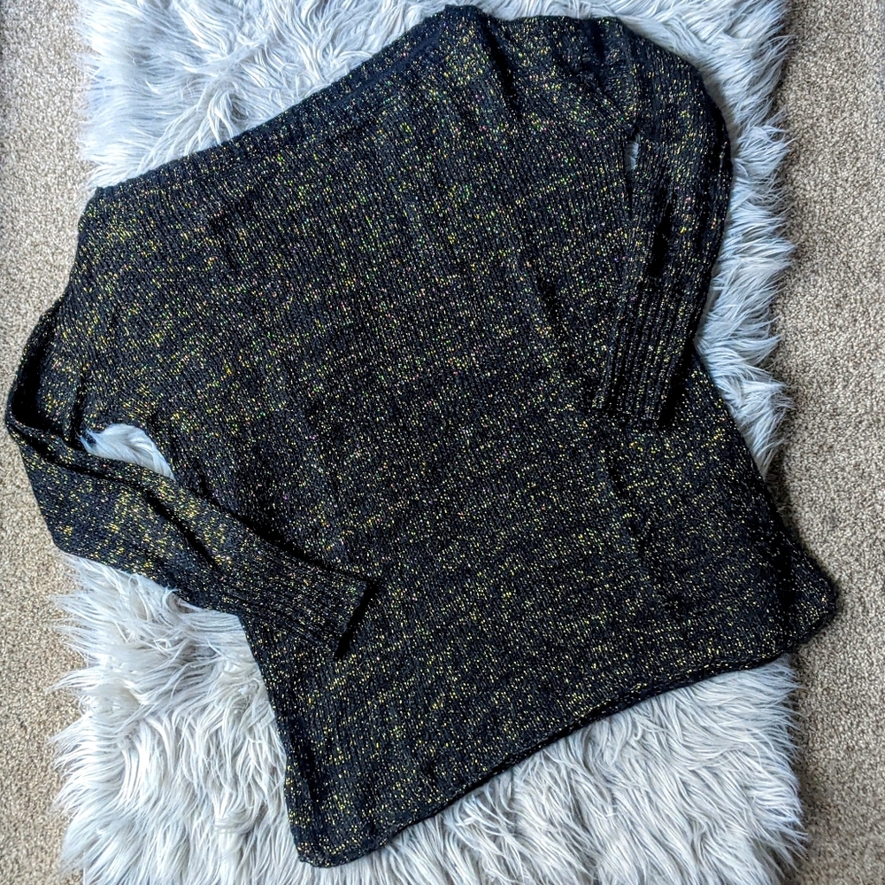 TALCO black/gold angora holiday boatneck sweater M/L